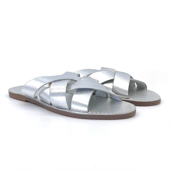 Madewell The Boardwalk Woven Slide Sandal Metallic Silver Leather Women’s Size 7 - Picture 11 of 16